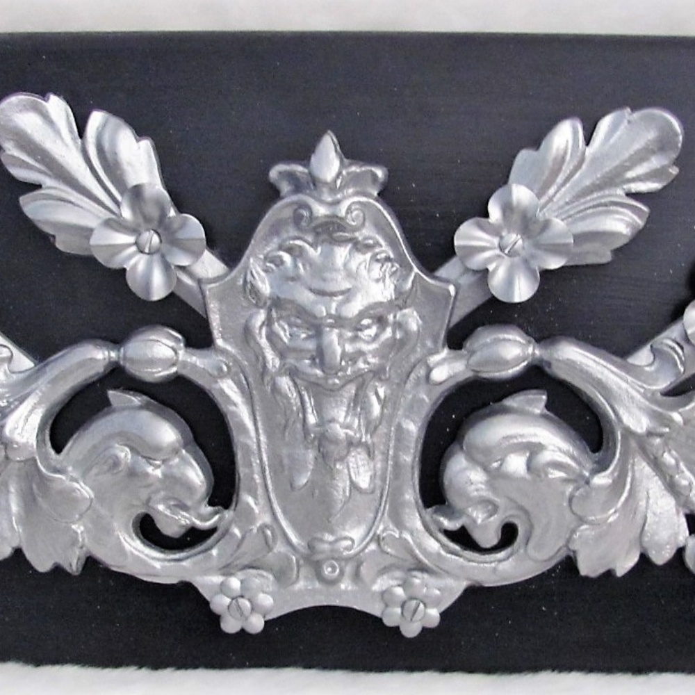 Vintage Antique Painted Metal Gothic Wall Decor